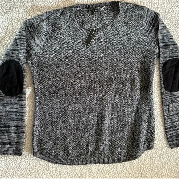 Lety & Me Ariana Gray Black Elbow Patch Knit Sweater Size Large - Picture 3 of 13